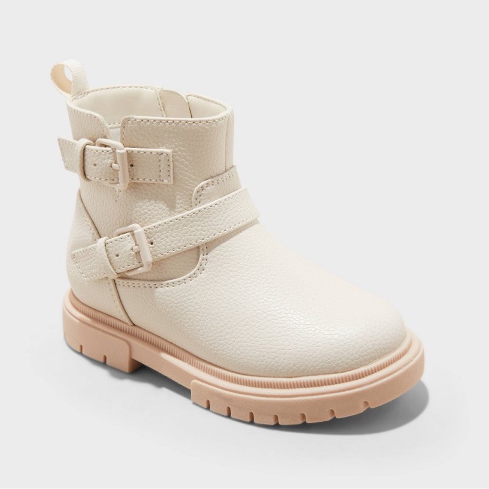 Toddler Girls Evie Buckle Boots - Cream - Cat & Jack